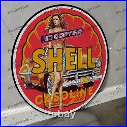 Vintage Shell Gasoline Red Porcelain Sign Gas Station Garge Advertising Oil