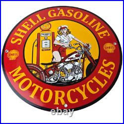 Vintage Shell Gasoline Sign Motorcycle Gas Oil Pump Porcelain Sign
