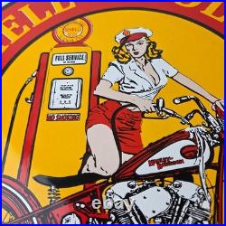 Vintage Shell Gasoline Sign Motorcycle Gas Oil Pump Porcelain Sign
