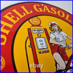 Vintage Shell Gasoline Sign Motorcycle Gas Oil Pump Porcelain Sign