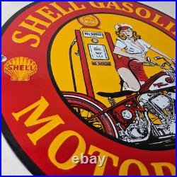 Vintage Shell Gasoline Sign Motorcycle Gas Oil Pump Porcelain Sign