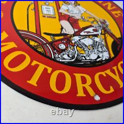 Vintage Shell Gasoline Sign Motorcycle Gas Oil Pump Porcelain Sign