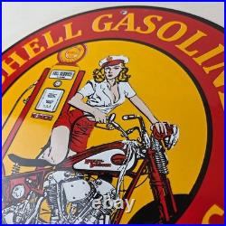 Vintage Shell Gasoline Sign Motorcycle Gas Oil Pump Porcelain Sign