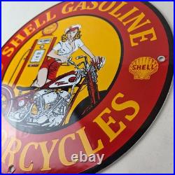Vintage Shell Gasoline Sign Motorcycle Gas Oil Pump Porcelain Sign