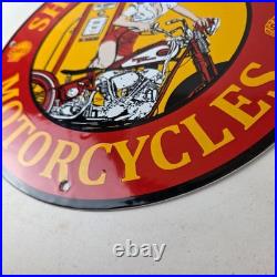 Vintage Shell Gasoline Sign Motorcycle Gas Oil Pump Porcelain Sign