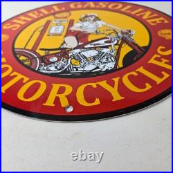 Vintage Shell Gasoline Sign Motorcycle Gas Oil Pump Porcelain Sign
