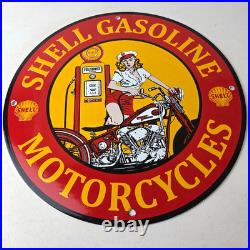 Vintage Shell Gasoline Sign Motorcycle Gas Oil Pump Porcelain Sign