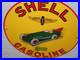 Vintage Shell Green Streak Gasoline & Race Car 11 3/4 Porcelain Metal Oil Sign