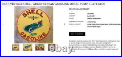 Vintage Shell Green Streak Gasoline & Race Car 11 3/4 Porcelain Metal Oil Sign