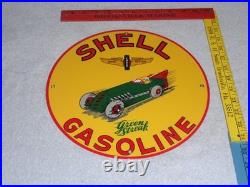 Vintage Shell Green Streak Gasoline & Race Car 11 3/4 Porcelain Metal Oil Sign