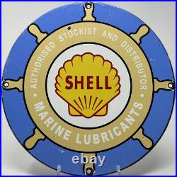 Vintage Shell Marine Gasoline Porcelain Sign Gas Station Motor Oil