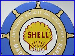 Vintage Shell Marine Gasoline Porcelain Sign Gas Station Motor Oil