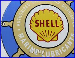 Vintage Shell Marine Gasoline Porcelain Sign Gas Station Motor Oil