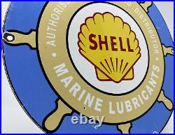 Vintage Shell Marine Gasoline Porcelain Sign Gas Station Motor Oil