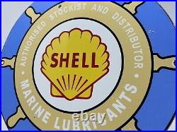 Vintage Shell Marine Gasoline Porcelain Sign Gas Station Motor Oil