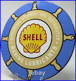 Vintage Shell Marine Gasoline Porcelain Sign Gas Station Motor Oil