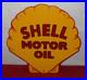 Vintage Shell Motor Oil 12 Porcelain Metal Gasoline Red Back Advertising Sign