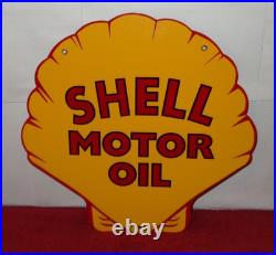 Vintage Shell Motor Oil 12 Porcelain Metal Gasoline Red Back Advertising Sign