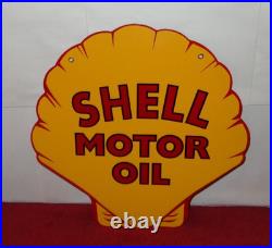 Vintage Shell Motor Oil 12 Porcelain Metal Gasoline Red Back Advertising Sign Vintage Shell Motor Oil 12 Porcelain Metal Gasoline Red Back Advertising Sign