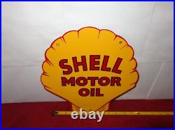 Vintage Shell Motor Oil 12 Porcelain Metal Gasoline Red Back Advertising Sign
