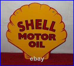 Vintage Shell Motor Oil 12 Porcelain Metal Gasoline Red Back Advertising Sign