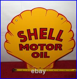 Vintage Shell Motor Oil 12 Porcelain Metal Gasoline Red Back Advertising Sign