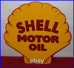 Vintage Shell Motor Oil 12 Porcelain Metal Gasoline Red Back Advertising Sign