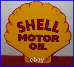Vintage Shell Motor Oil 12 Porcelain Metal Gasoline Red Back Advertising Sign