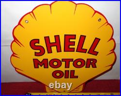 Vintage Shell Motor Oil 12 Porcelain Metal Gasoline Red Back Advertising Sign