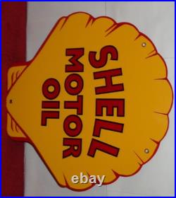 Vintage Shell Motor Oil 12 Porcelain Metal Gasoline Red Back Advertising Sign
