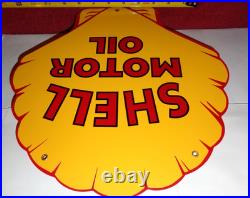 Vintage Shell Motor Oil 12 Porcelain Metal Gasoline Red Back Advertising Sign