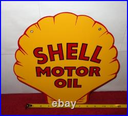 Vintage Shell Motor Oil 12 Porcelain Metal Gasoline Red Back Advertising Sign