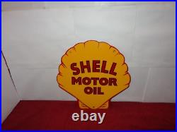Vintage Shell Motor Oil 12 Porcelain Metal Gasoline Red Back Advertising Sign