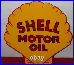 Vintage Shell Motor Oil 12 Porcelain Metal Gasoline Red Back Advertising Sign
