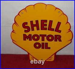 Vintage Shell Motor Oil 12 Porcelain Metal Gasoline Red Back Advertising Sign
