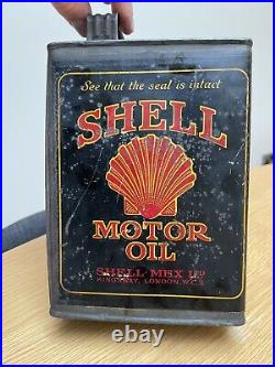Vintage Shell Motor Oil Can c. 1920's Garage Automobilia Enamel Sign Petrol