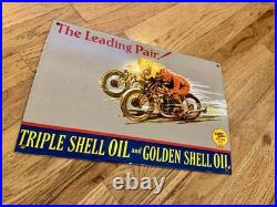 Vintage Shell Oil Gas Motorcycle Racing Porcelain Sign
