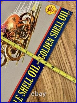 Vintage Shell Oil Gas Motorcycle Racing Porcelain Sign