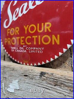 Vintage Shell Porcelain Sign Old Gas Pump Sealed Safety Plate Oil Advertising