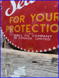 Vintage Shell Porcelain Sign Old Gas Pump Sealed Safety Plate Oil Advertising Vintage Shell Porcelain Sign Old Gas Pump Sealed Safety Plate Oil Advertising