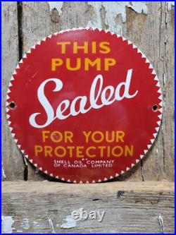 Vintage Shell Porcelain Sign Old Gas Pump Sealed Safety Plate Oil Advertising Vintage Shell Porcelain Sign Old Gas Pump Sealed Safety Plate Oil Advertising