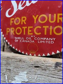 Vintage Shell Porcelain Sign Old Gas Pump Sealed Safety Plate Oil Advertising Vintage Shell Porcelain Sign Old Gas Pump Sealed Safety Plate Oil Advertising