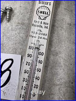 Vintage Shell Sadlers Oil Advertising Thermometer Rushville IN NOS