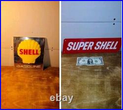 Vintage Shell Super Shell Gas Pump Signs Plastic