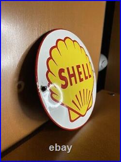 Vintage Shell clam convex round porcelain advertising gas oil porcelain sign