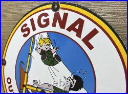 Vintage Signal Gasoline Porcelain Sign Gas Station Pump Motor Oil Service