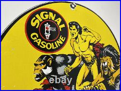 Vintage Signal Gasoline Porcelain Sign Motor Oil Gas Pump Plate Rare Tarzan