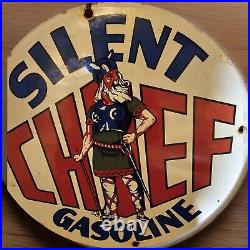 Vintage Silent Chief Gasoline Porcelain Gas Pump Sign 12 Viking