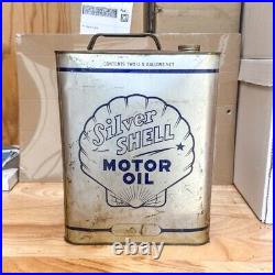 Vintage Silver Shell Motor Oil 2 Gallon Can 1950s