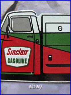 Vintage Sinclair Gas And Oil Service Tanker Porcelain Sign 12×5